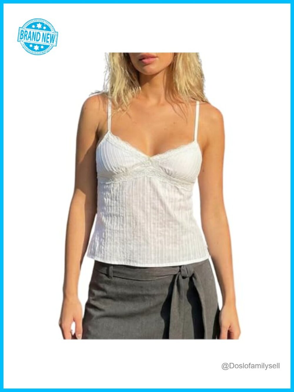 Babydoll Tank Top Lace Trim V Neck Crop Cami Spaghetti Strap Peplum Summer